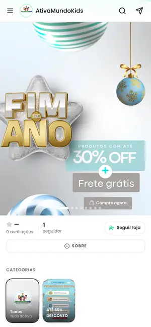 Loja AtivaMundoKids aberta no celular