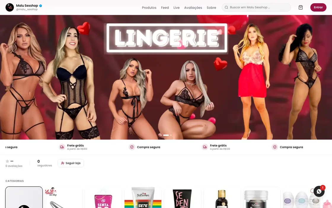 Página inicial da loja Malu Sexshop no computador