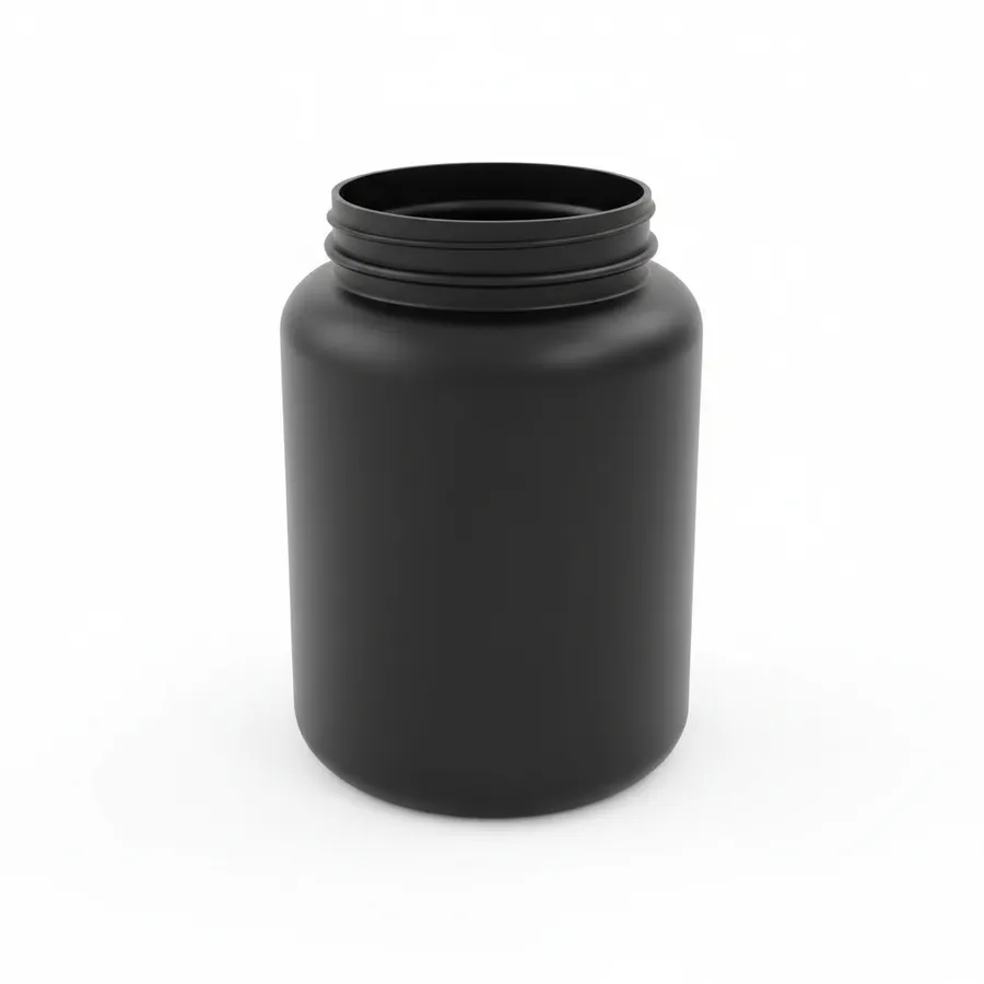 O mesmo pote preto em fundo branco de catálogo, centralizado e com sombra de contato discreta