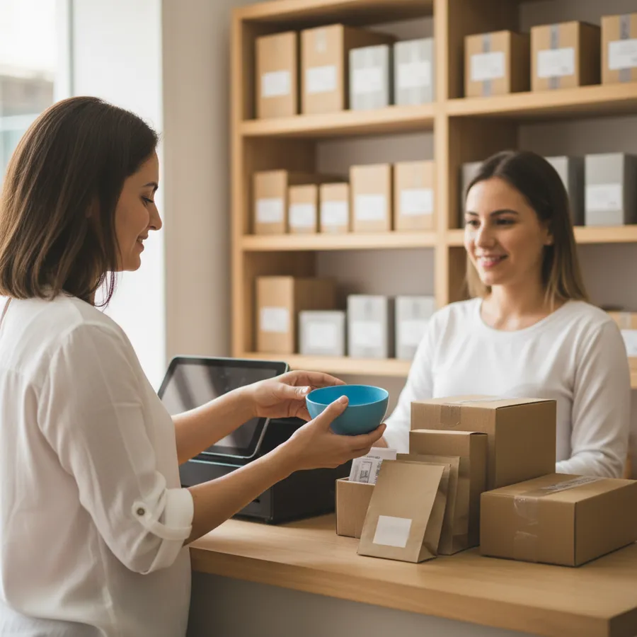 Cliente no caixa colocando mais um produto pequeno junto da compra enquanto a atendente sorri